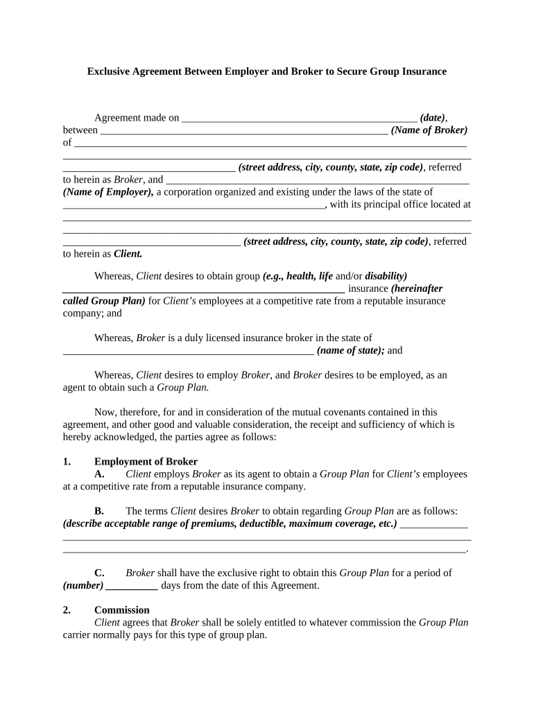 Exclusive Agreement  Form