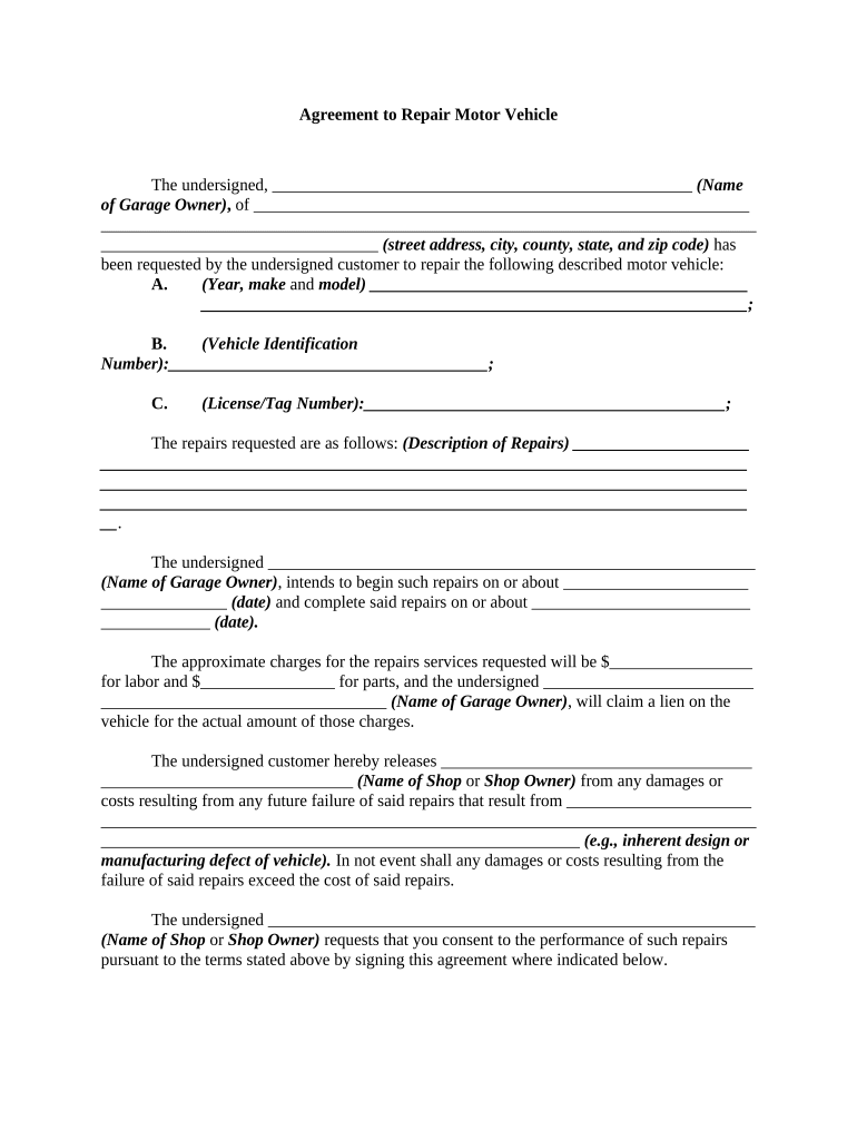 Agreement Vehicle Contract  Form
