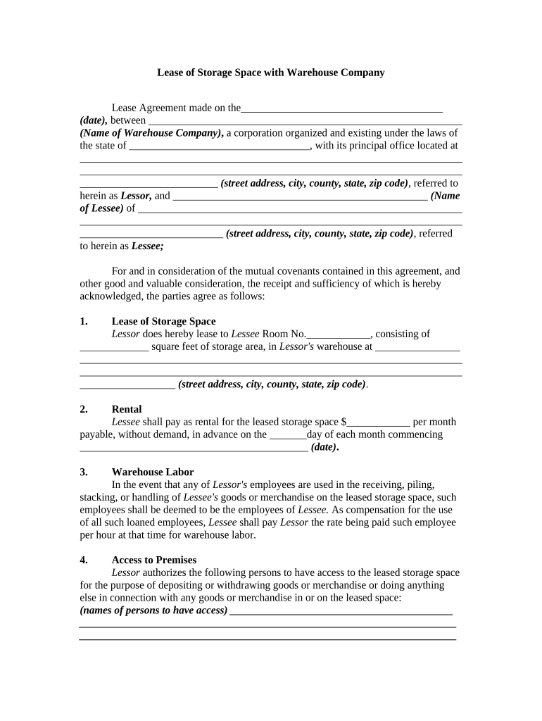 Lease Storage  Form