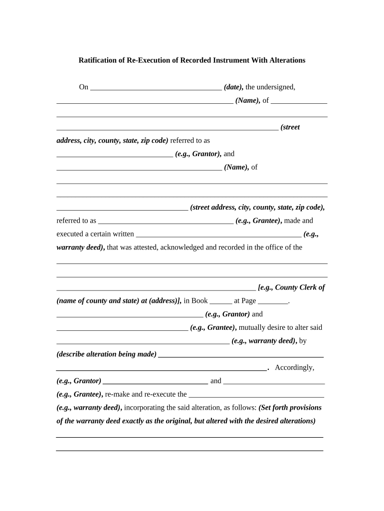 Ratification of Re Execution of Recorded Instrument with Alterations  Form