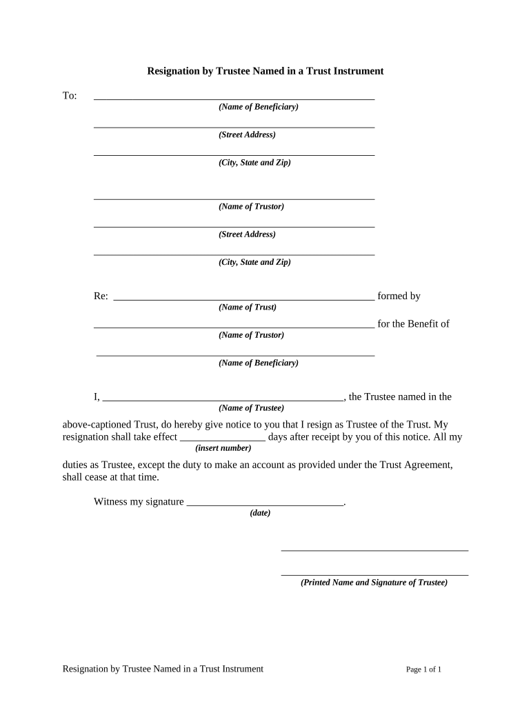 Resignation Trustee Form