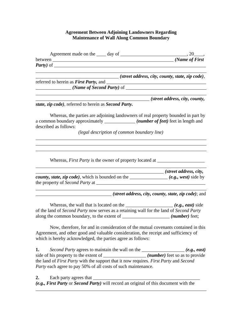Agreement Regarding Boundary  Form