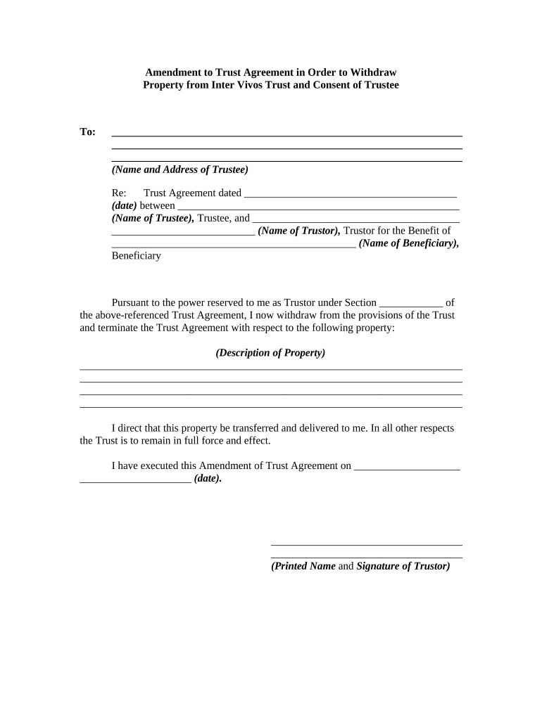 Amendment Trust Agreement  Form