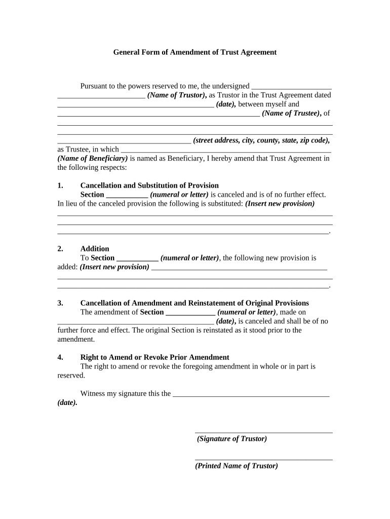 Amendment Agreement Sample  Form