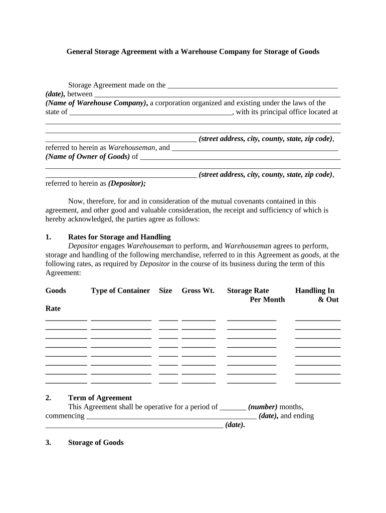 Agreement Warehouse  Form