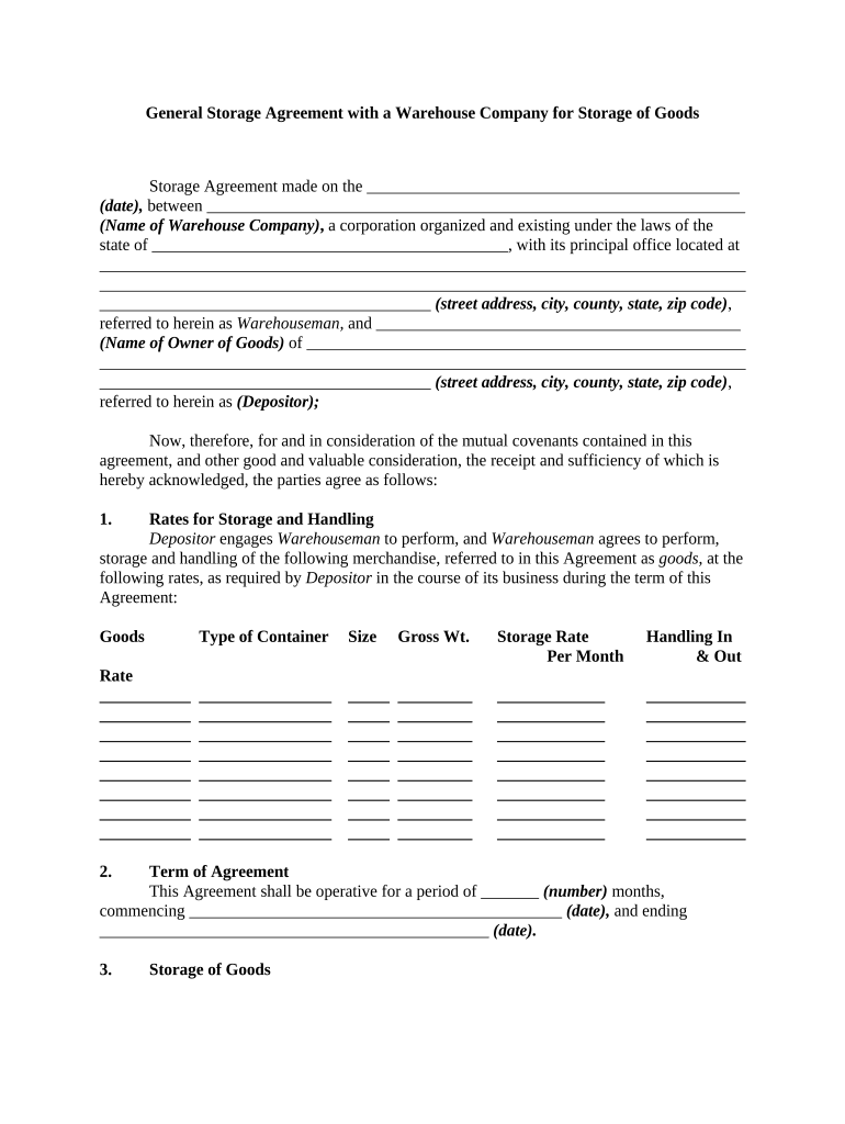 storage agreement template