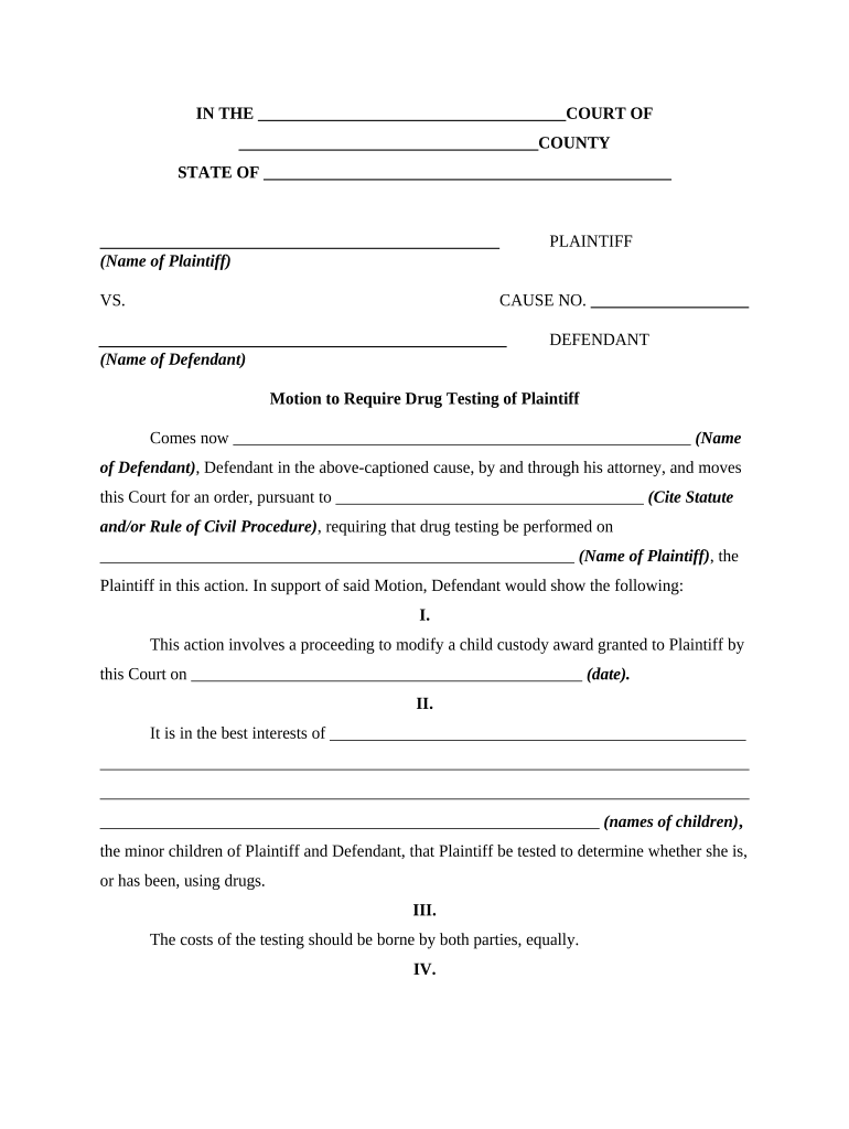 Motion Modify Custody  Form