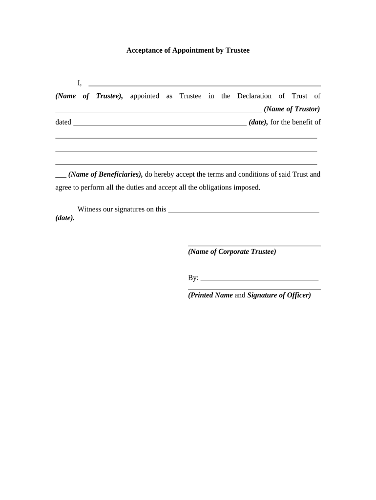 Trustee Acceptance Form