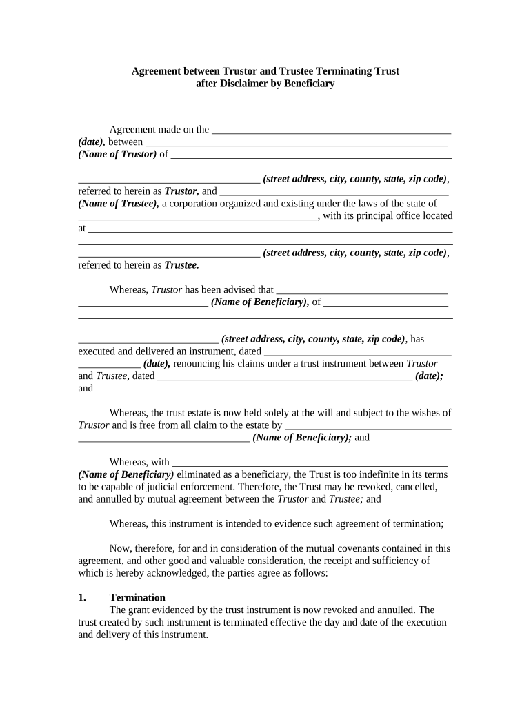 Agreement Trustee  Form