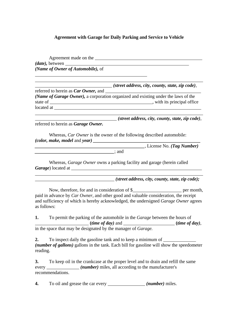 Agreement Garage Parking  Form