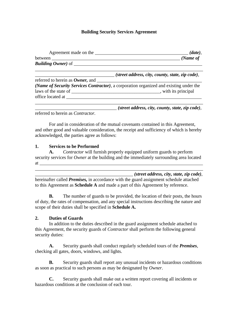 Building Security Services Agreement  Form