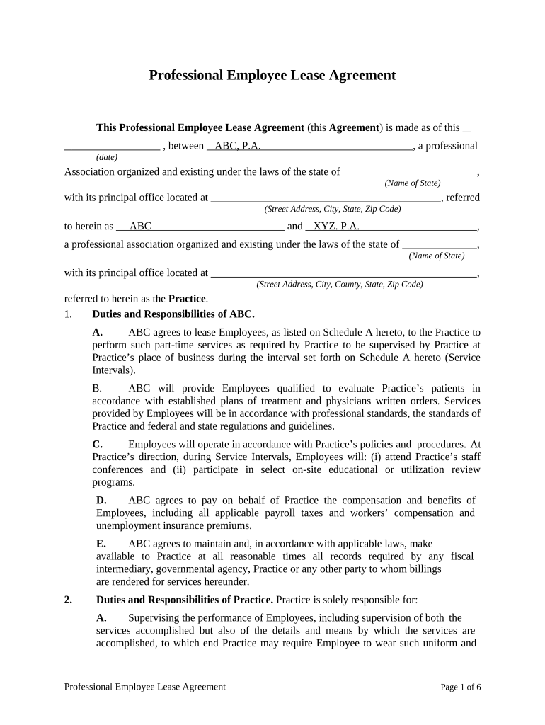 Employee Lease Agreement  Form