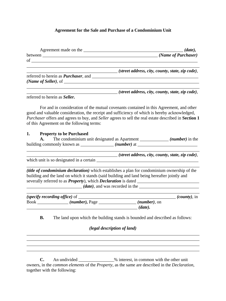 Agreement Condominium Purchase  Form