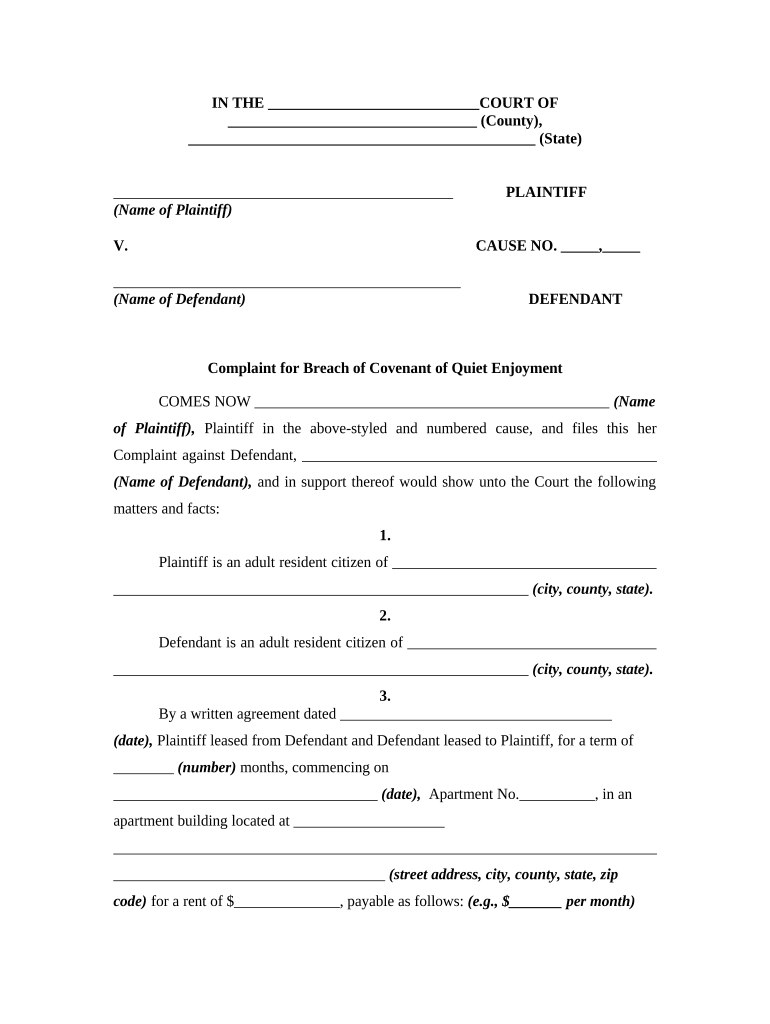 Complaint Quiet Sample  Form