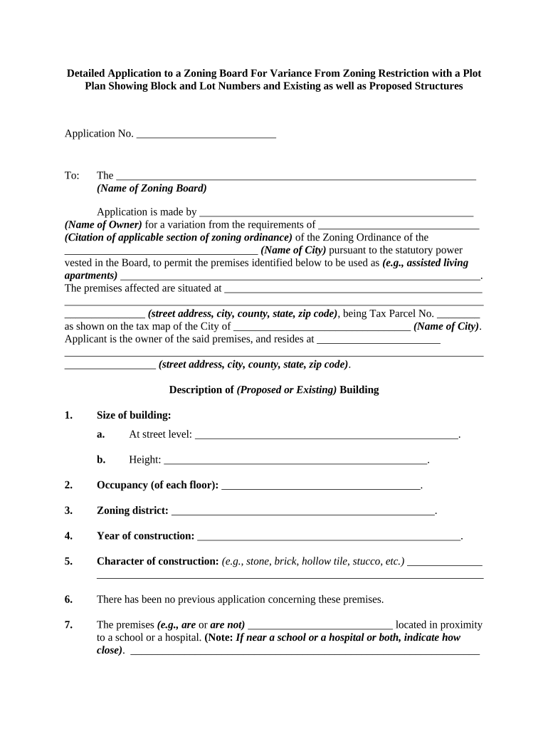 Application Zoning Variance  Form