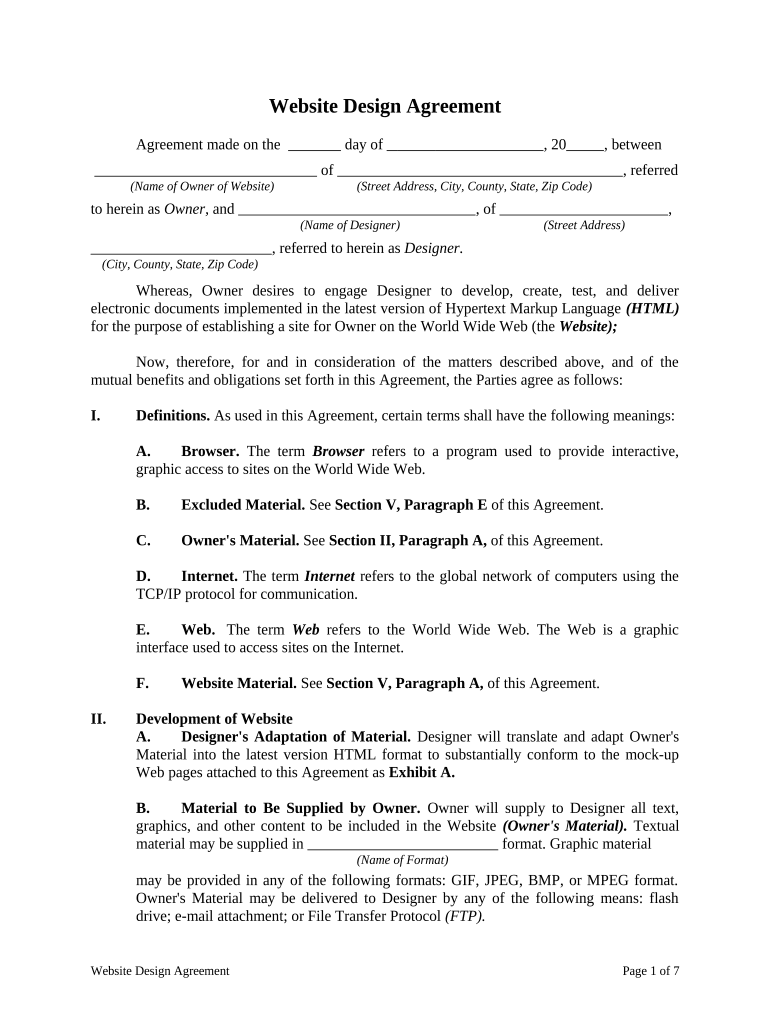 Website Design Agreement Template  Form