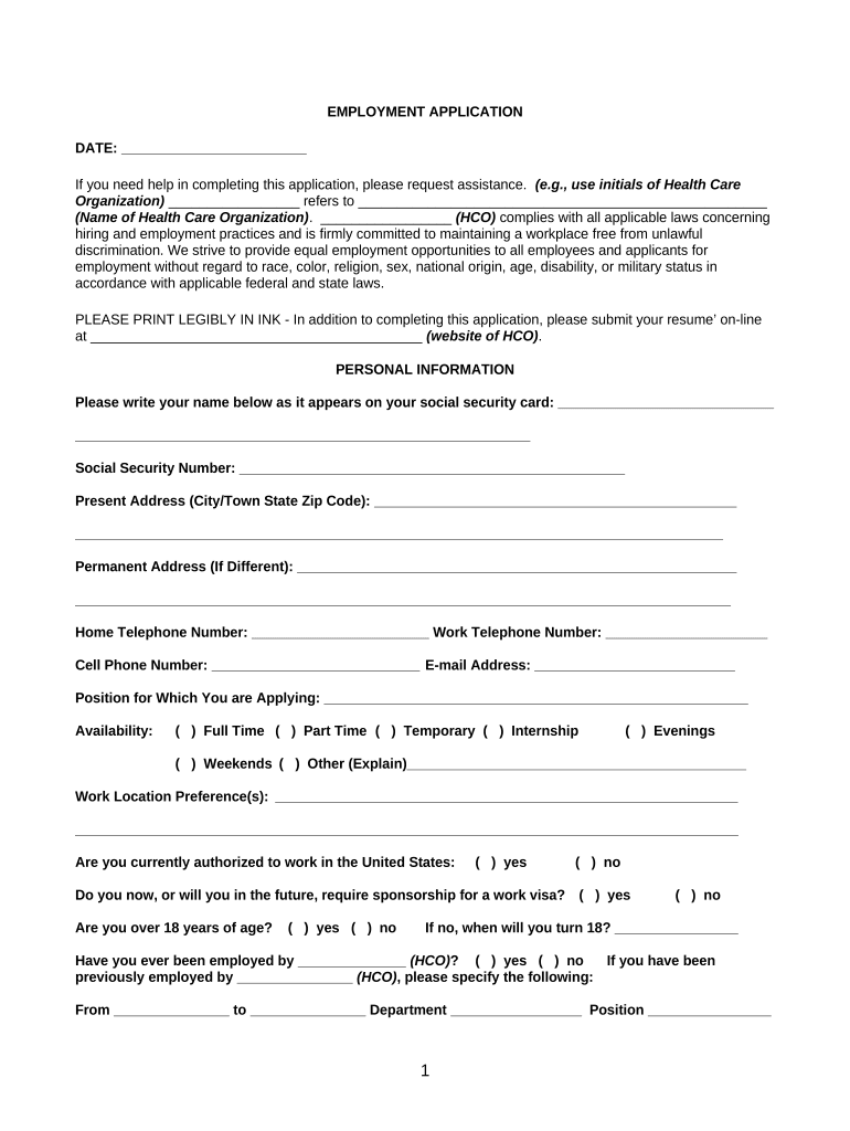 Employment Health Care  Form