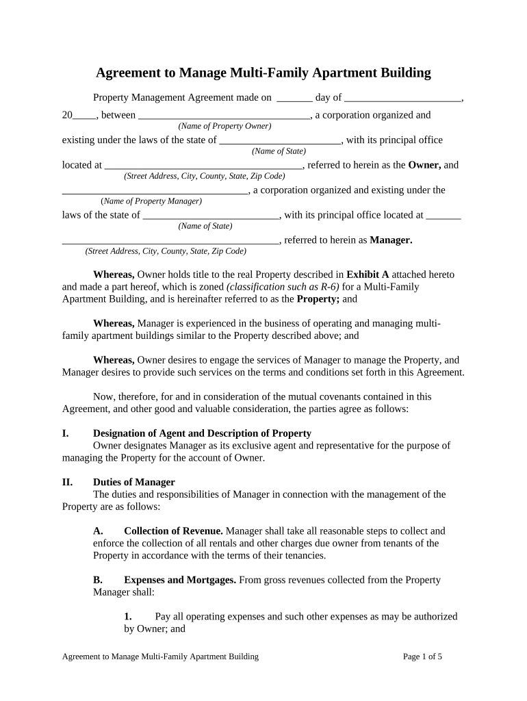 Agreement Apartment Building  Form