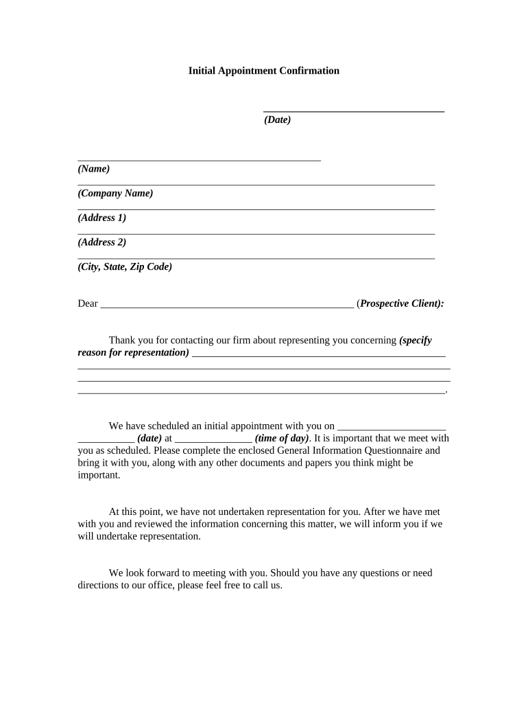 Initial Appointment Confirmation  Form