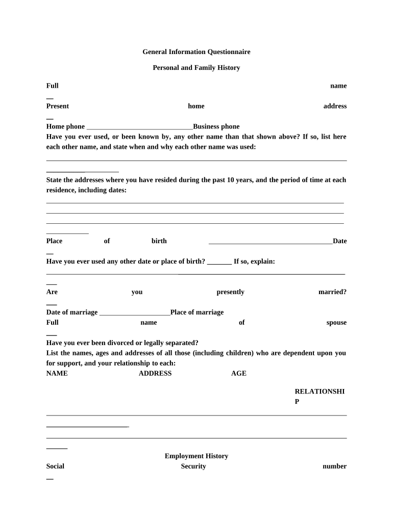 General Information Questionnaire