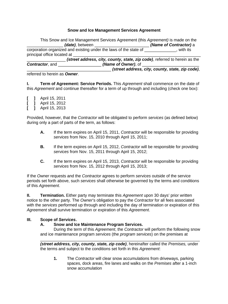 Snow and Ice Management Services Agreement  Form