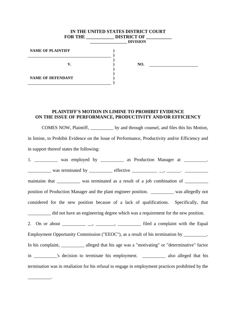 Motion Evidence and  Form