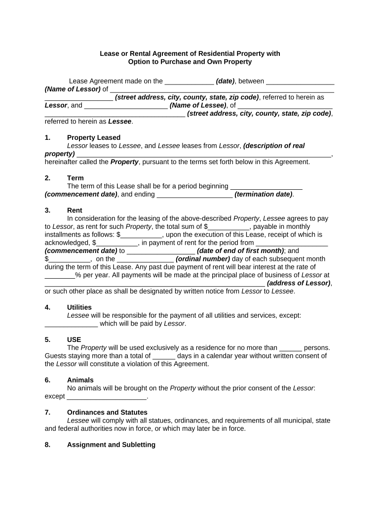 Lease Rental Agreement  Form