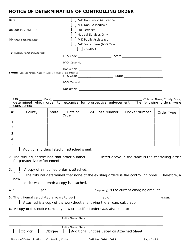 Notice of Determination of Controlling Order and Instructions  Form