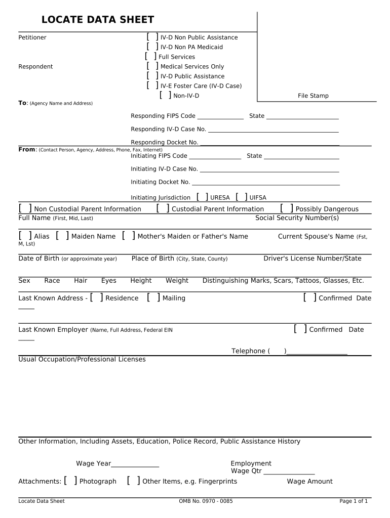 Locate Data Sheet and Instructions  Form