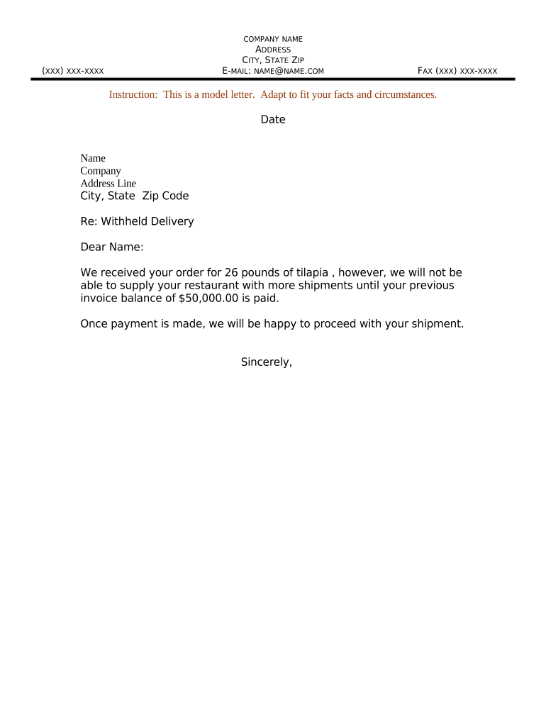 Sample Letter Delivery  Form