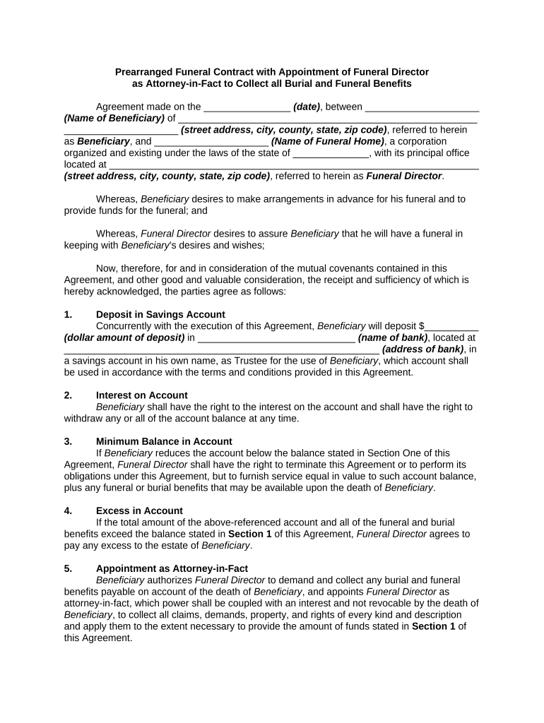 Funeral Contract Sample  Form