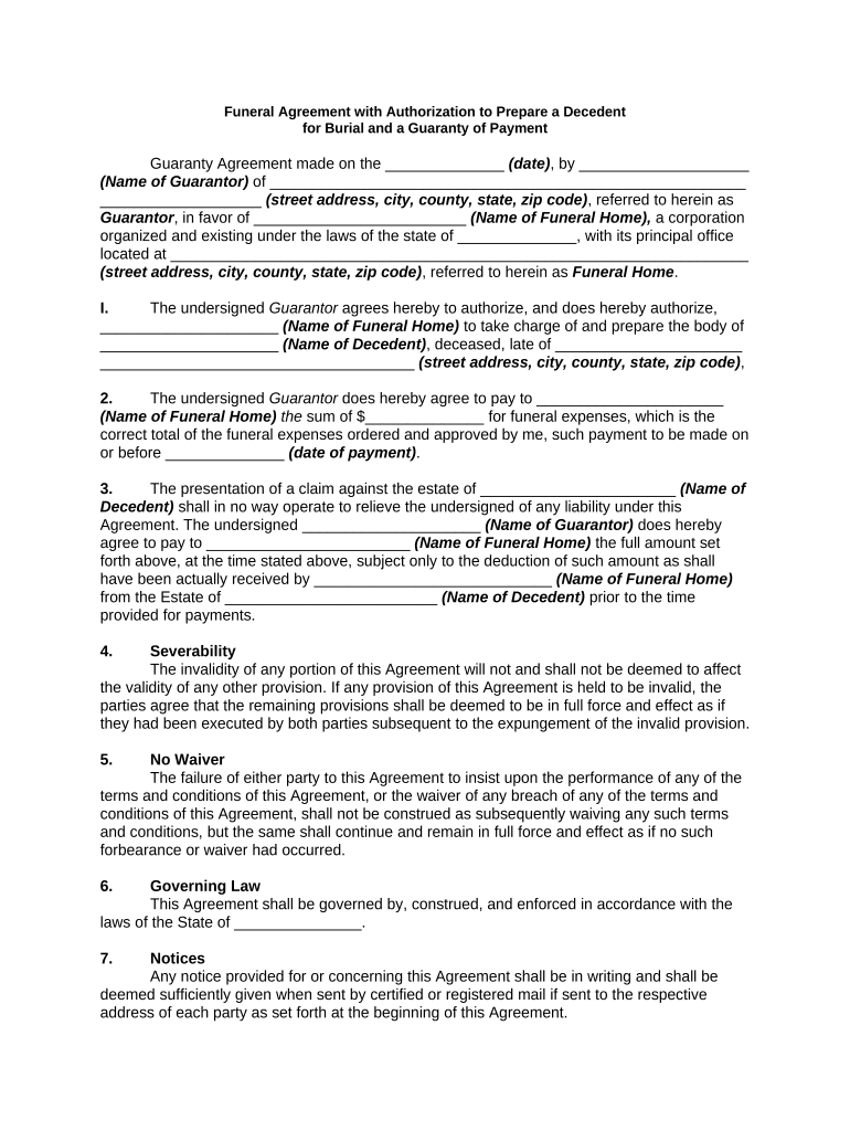 Funeral Agreement  Form
