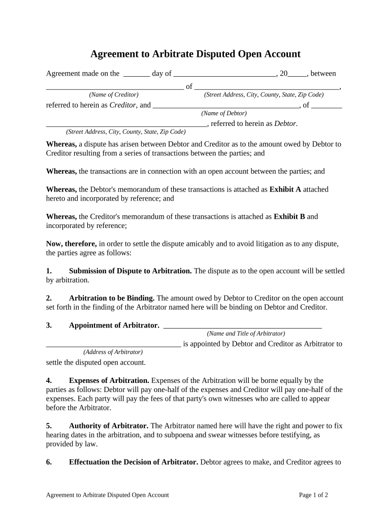 Agreement Disputed  Form