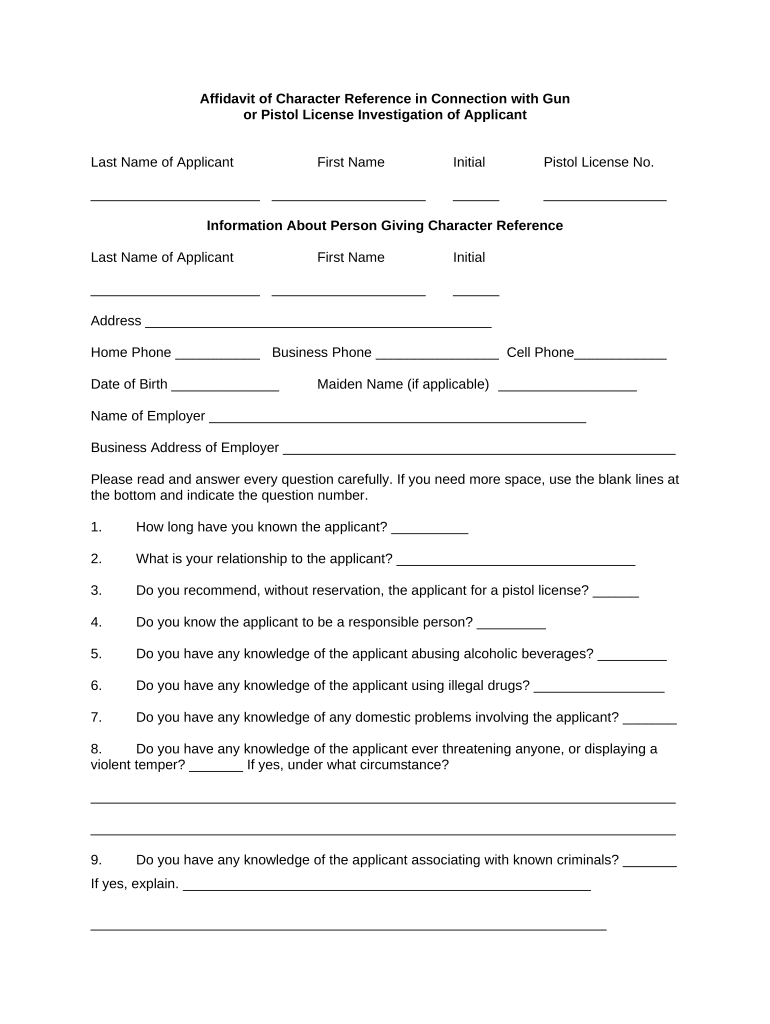 Character Reference  Form