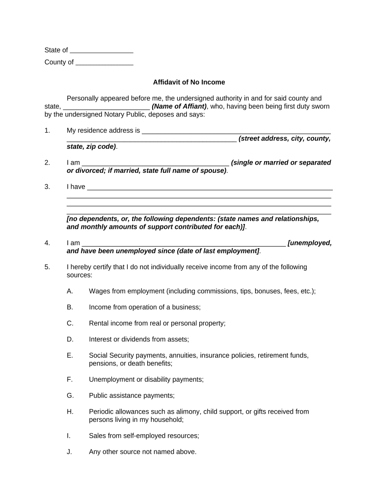 Proof of No Income Letter  Form