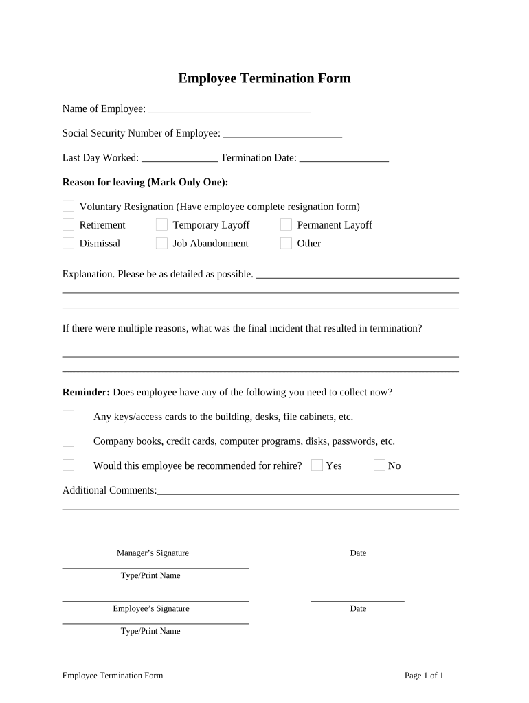 Employee Termination Form Template Printable Governme - vrogue.co