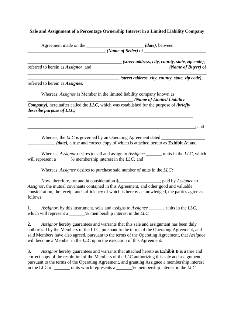 Percentage Ownership Sample  Form