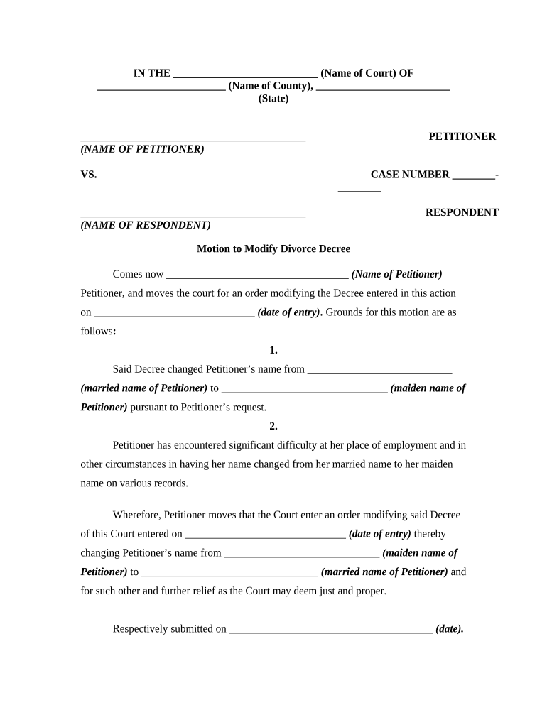 Divorce Name  Form