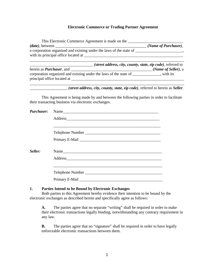 Electronic Trading Agreement  Form