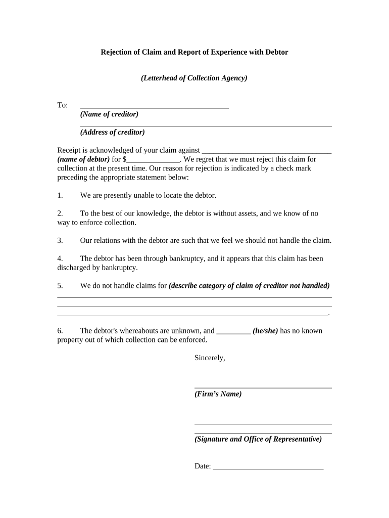 Rejection Claim  Form