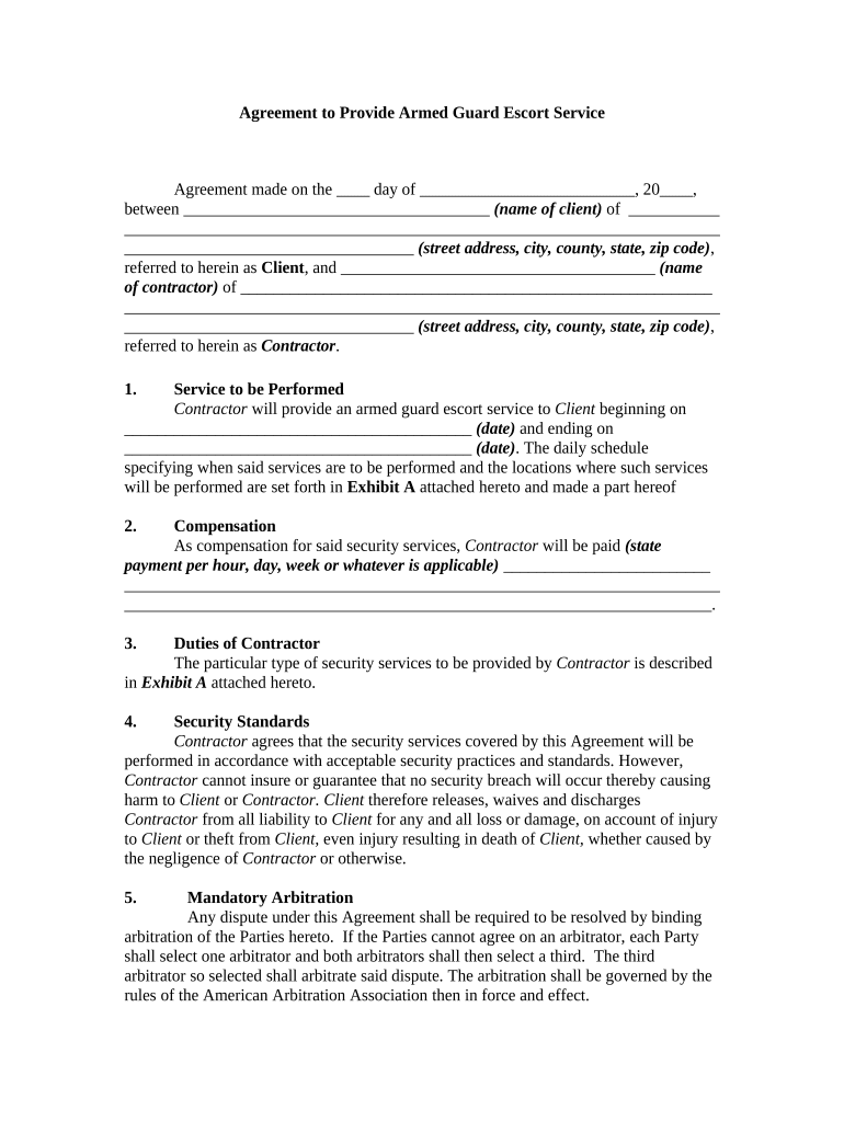 Agreement Guard Service Template  Form
