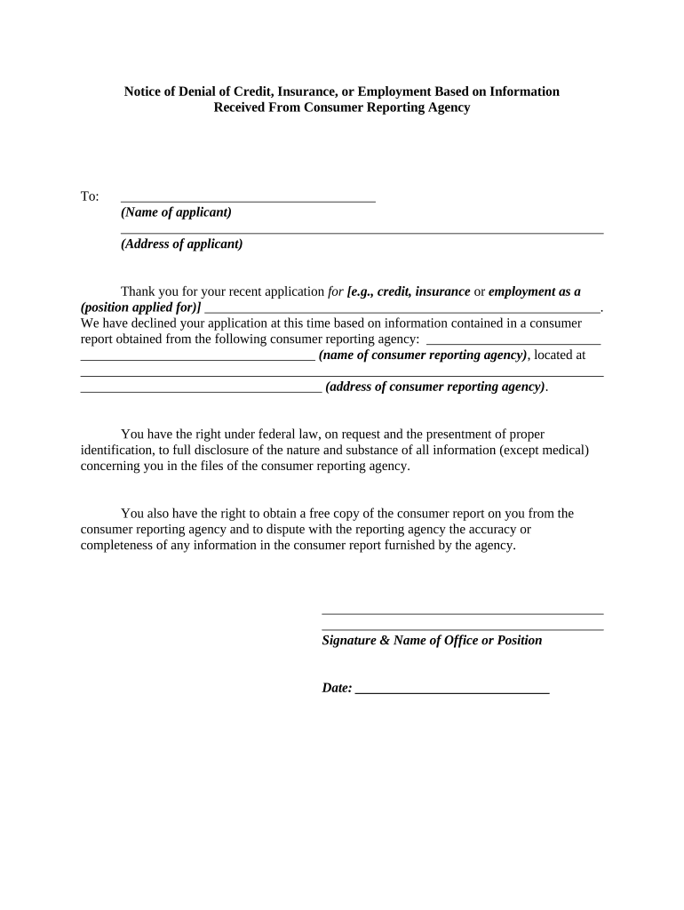 Denial Insurance  Form