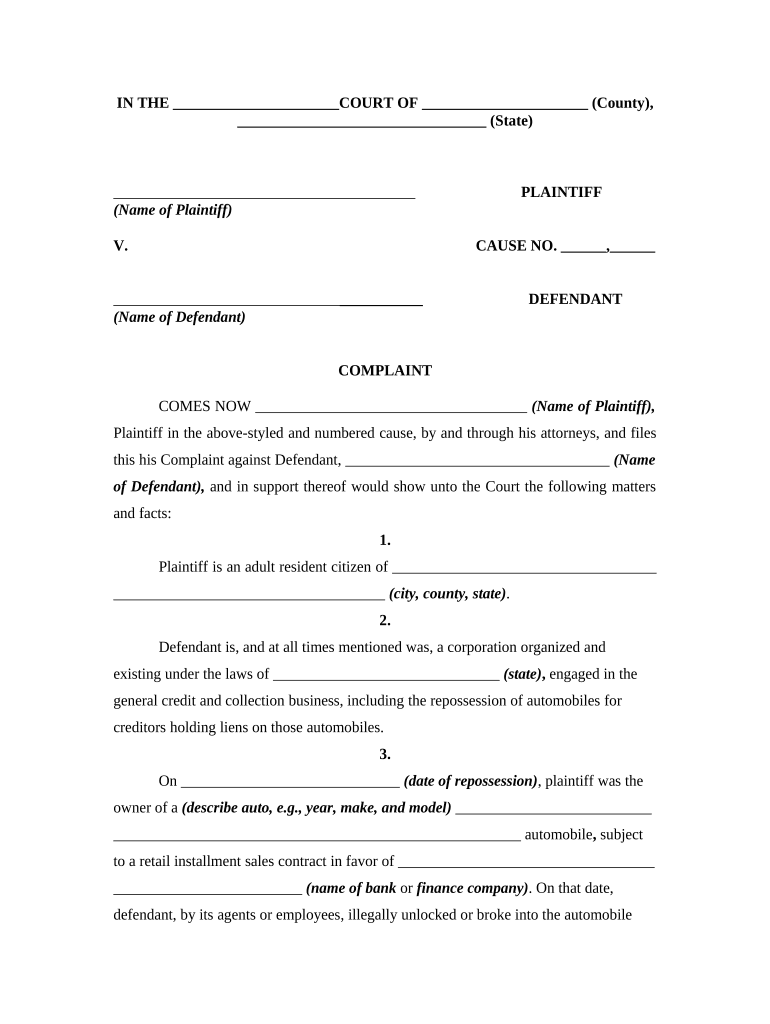 Repossession  Form