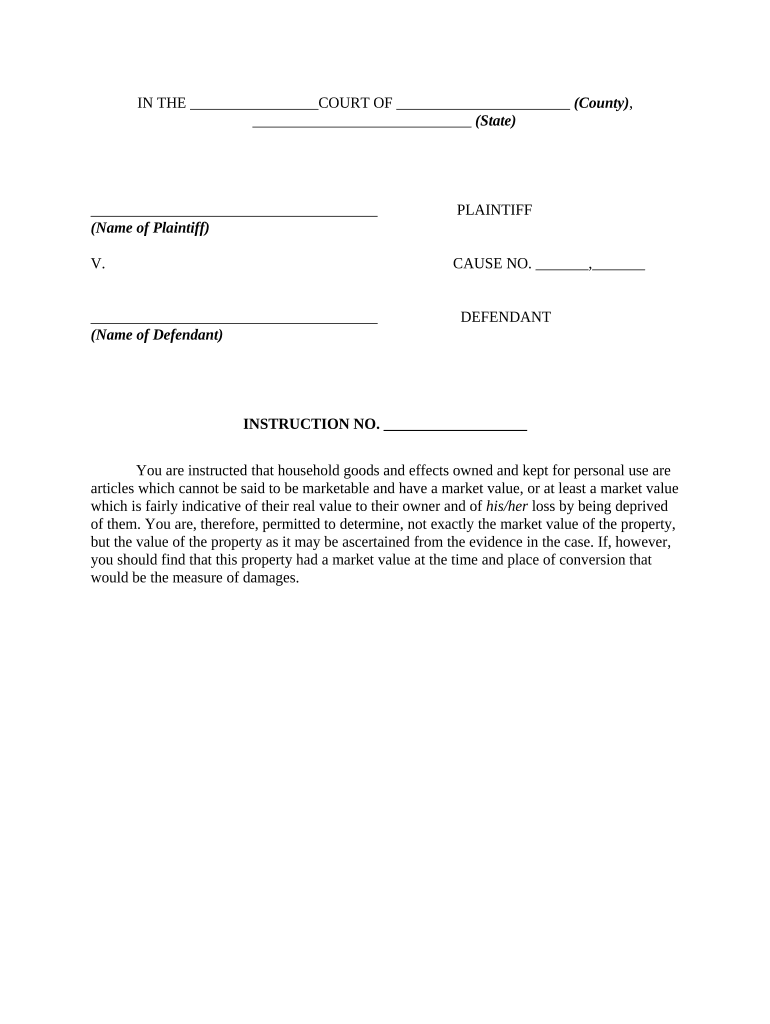 Instruction to Jury as to Determining Value of Household or Personal Goods  Form