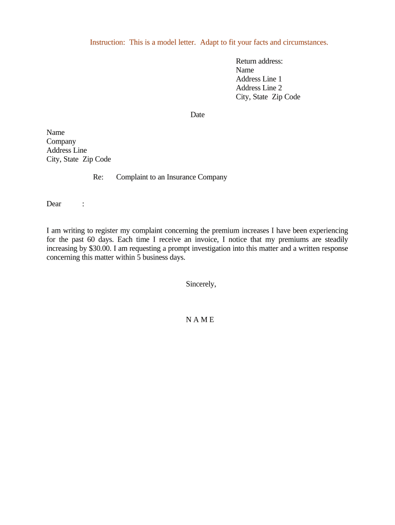 Sample Letter to an Insurance Company  Form