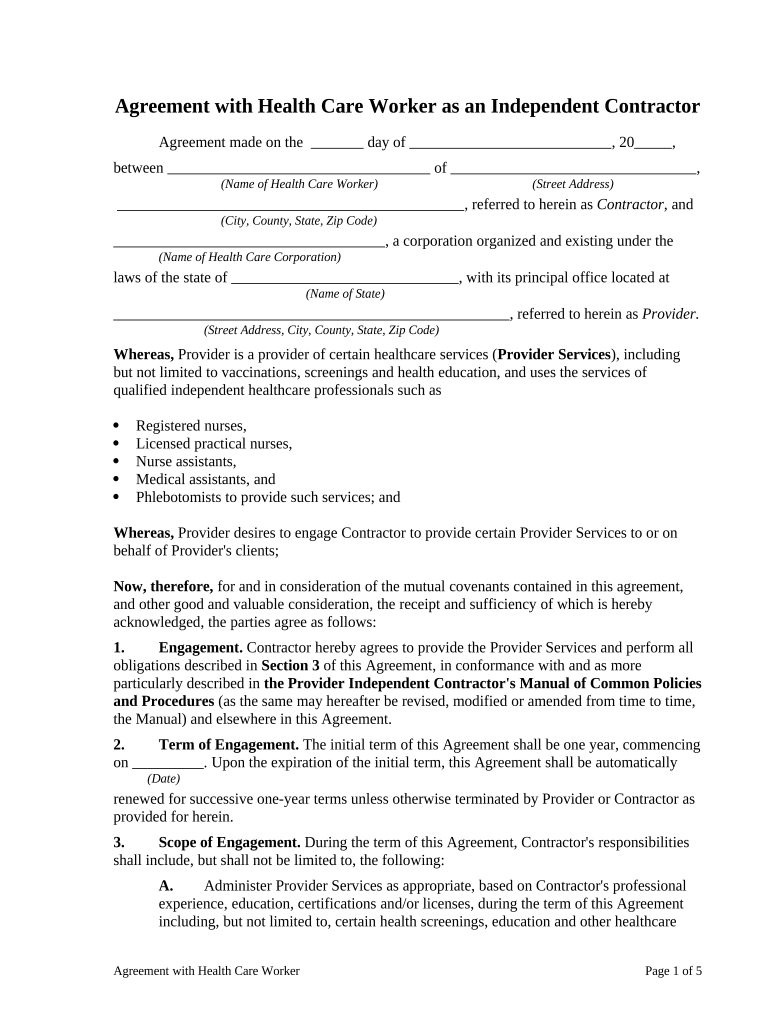 Agreement Health Care  Form