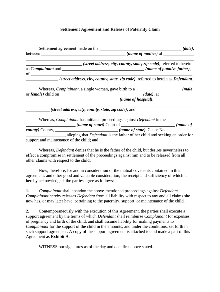 Settlement Agreement  Form