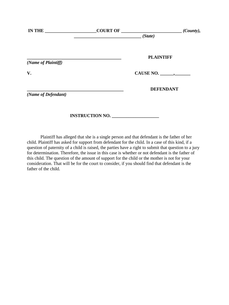 Instruction to Jury in a Paternity Case that the Amount of Support is Not a Question for the Jury  Form