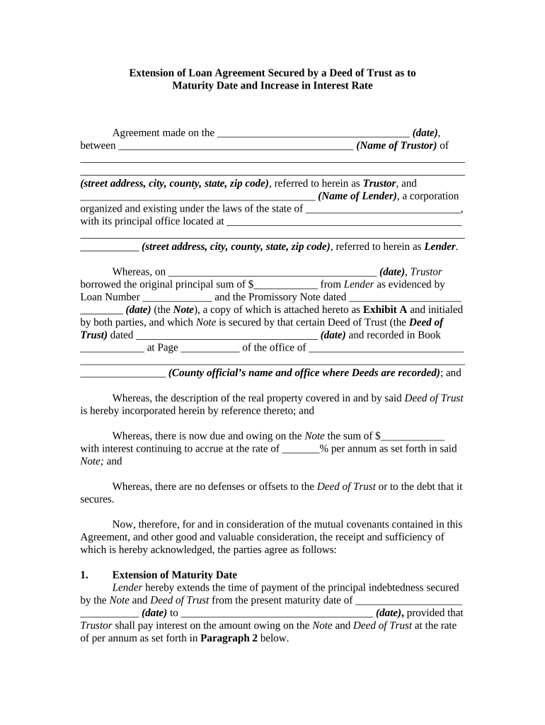 Extension Loan Agreement  Form