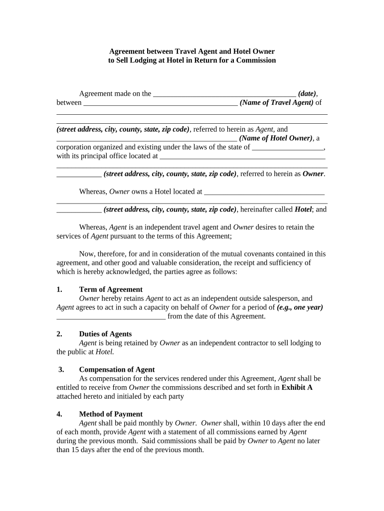 Agreement Travel Contract  Form